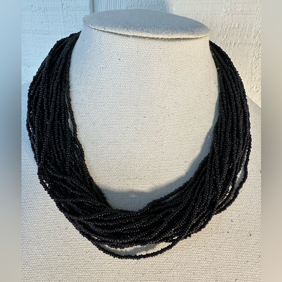 Twisted black seed bead torsade necklace - Picture 1 of 3